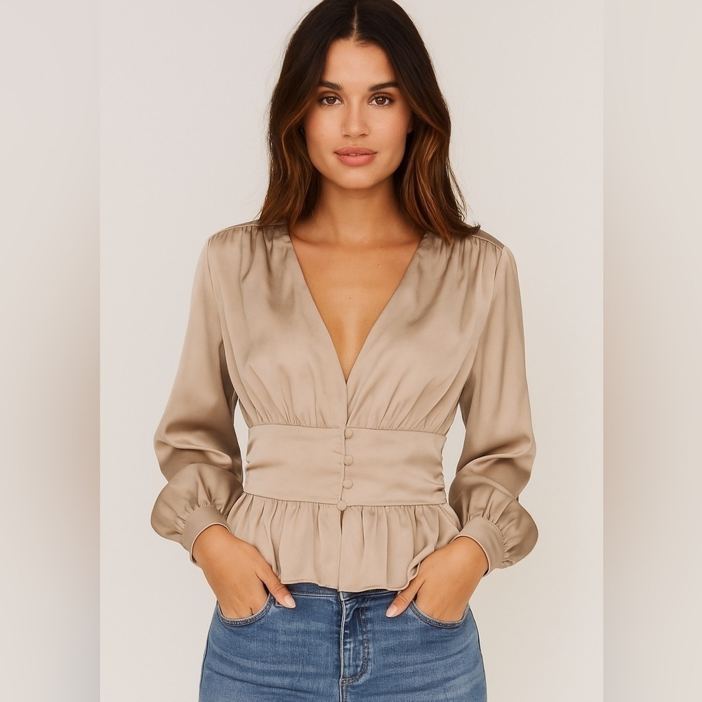 Jason Wu silver/gray satin buttoned blouse‎